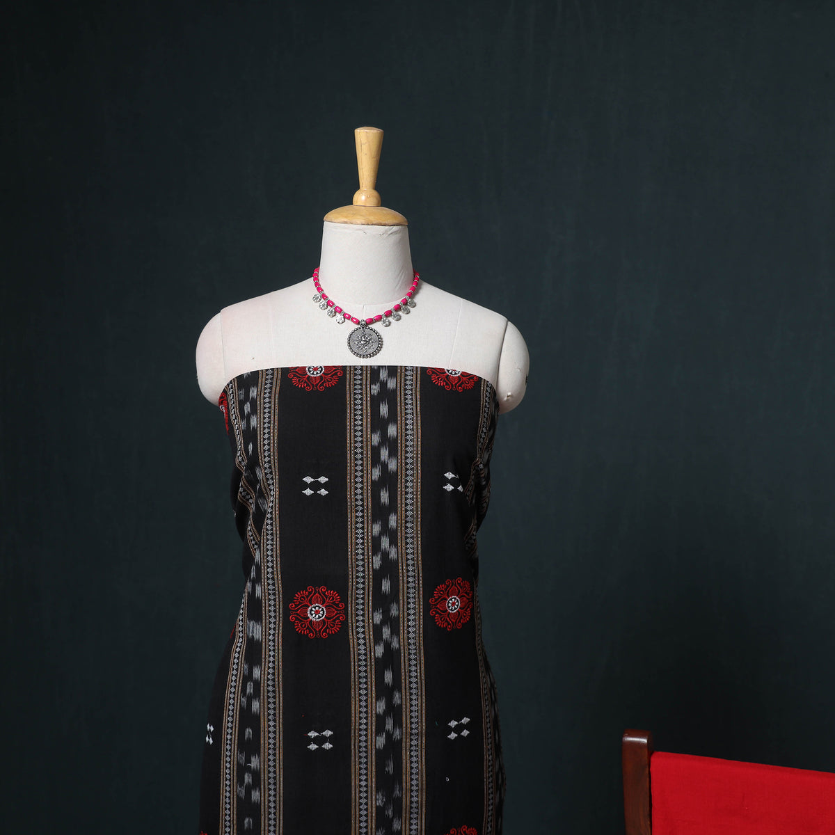 Sambalpuri Ikat Cotton Unstitched Dress Material: Kurta, Bottom with Dupatta 03