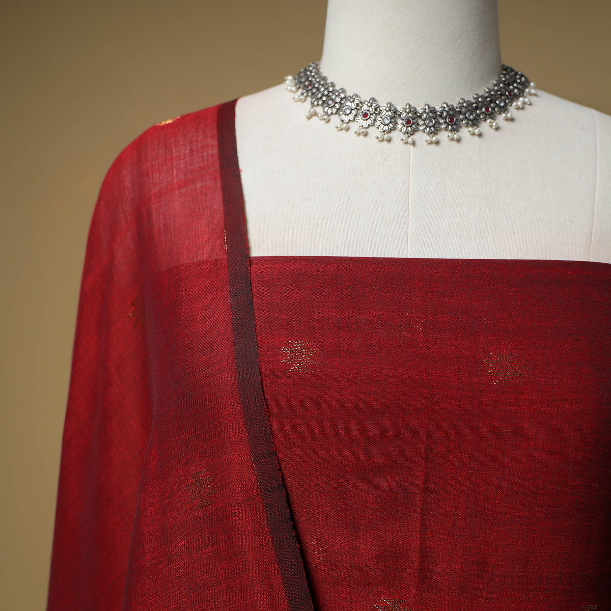 Jacquard Zari Buti Handloom Mercerised Cotton Unstitched Dress Material: Kurta with Dupatta 03