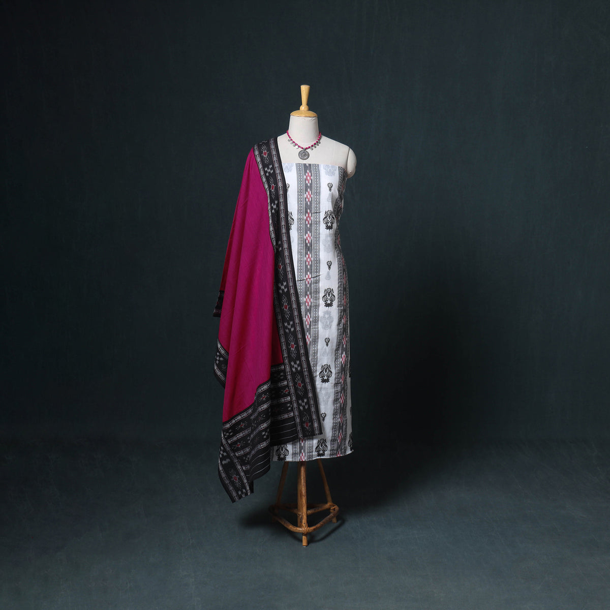 Sambalpuri Ikat Cotton Unstitched Dress Material: Kurta, Bottom with Dupatta 08