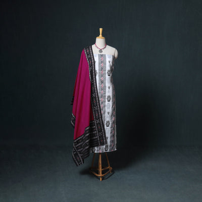 Sambalpuri Ikat Cotton Unstitched Dress Material: Kurta, Bottom with Dupatta 08
