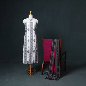Sambalpuri Ikat Cotton Unstitched Dress Material: Kurta, Bottom with Dupatta 08