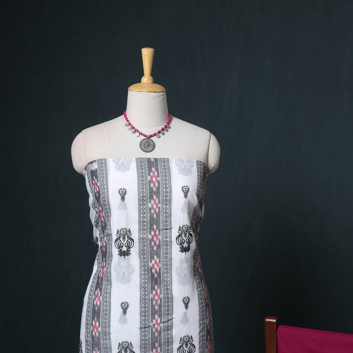 Sambalpuri Ikat Cotton Unstitched Dress Material: Kurta, Bottom with Dupatta 08
