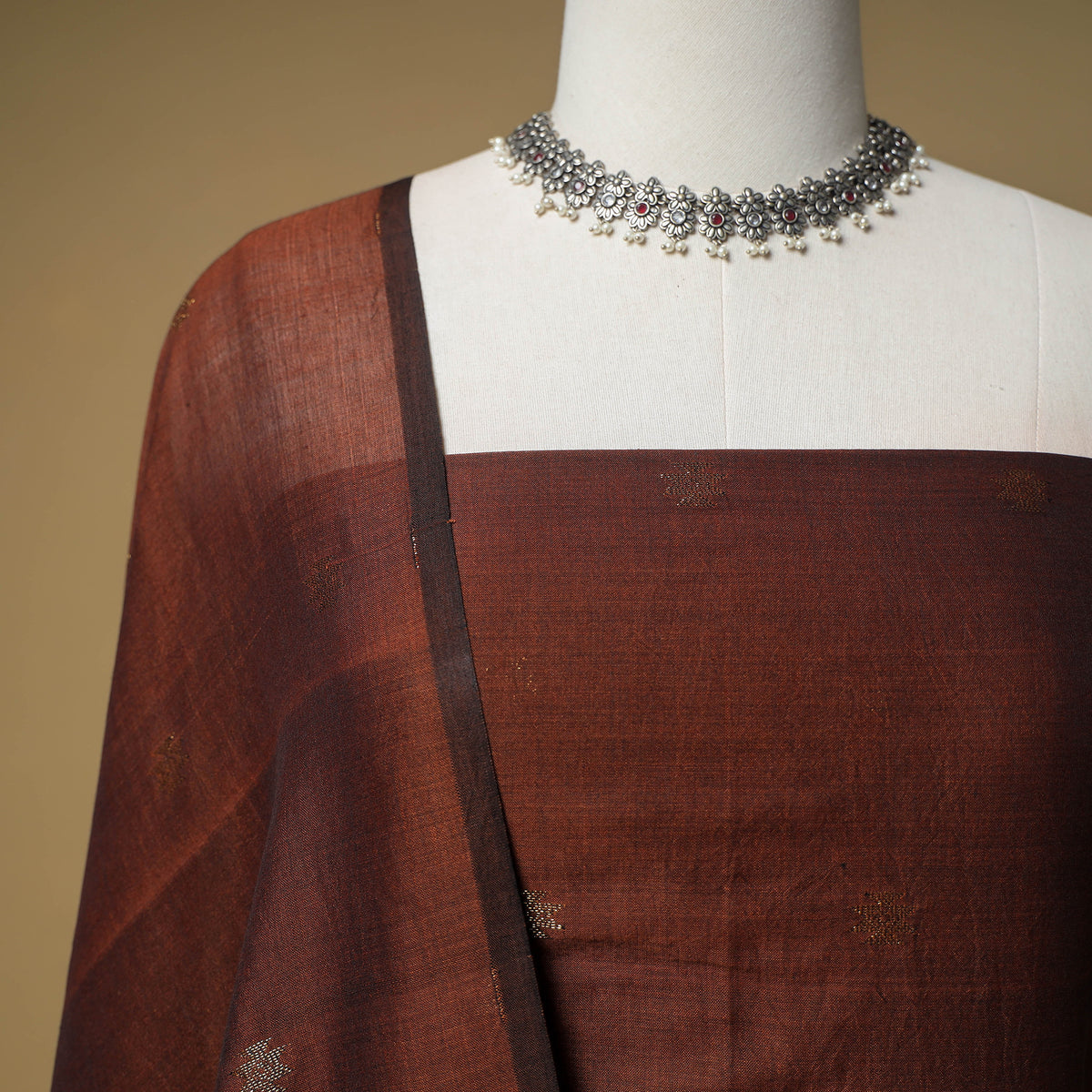 Jacquard Zari Buti Handloom Mercerised Cotton Unstitched Dress Material: Kurta with Dupatta 04