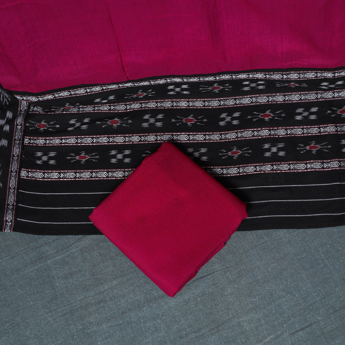 Sambalpuri Ikat Cotton Unstitched Dress Material: Kurta, Bottom with Dupatta 08