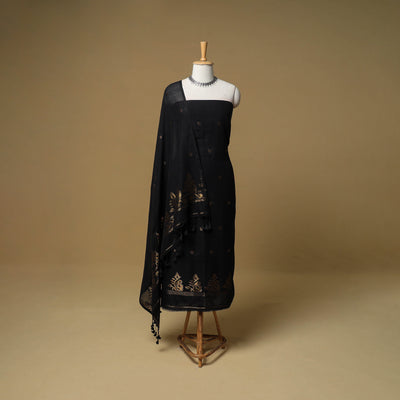 Jacquard Zari Buti Handloom Mercerised Cotton Unstitched Dress Material: Kurta with Dupatta 05