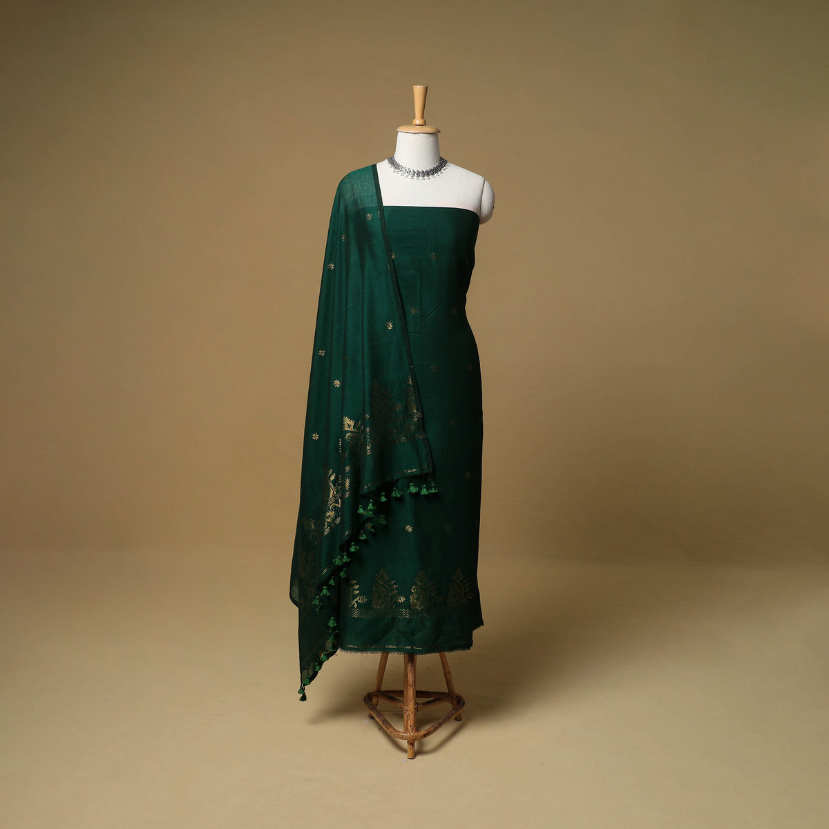 Jacquard Zari Buti Handloom Mercerised Cotton Unstitched Dress Material: Kurta with Dupatta 06