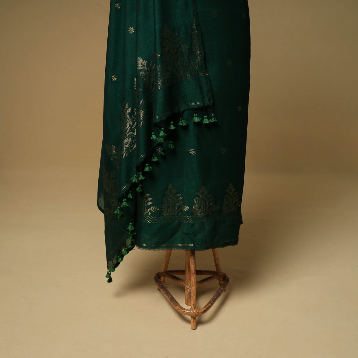 Jacquard Zari Buti Handloom Mercerised Cotton Unstitched Dress Material: Kurta with Dupatta 06