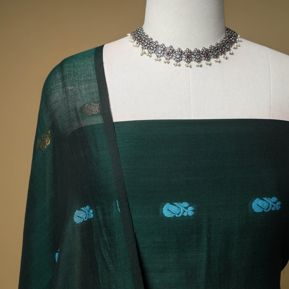 Jacquard Zari Buti Handloom Mercerised Cotton Unstitched Dress Material: Kurta with Dupatta 07