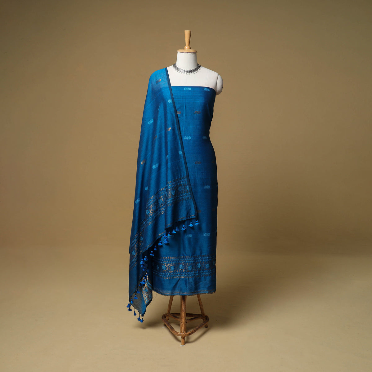 Jacquard Zari Buti Handloom Mercerised Cotton Unstitched Dress Material: Kurta with Dupatta 08