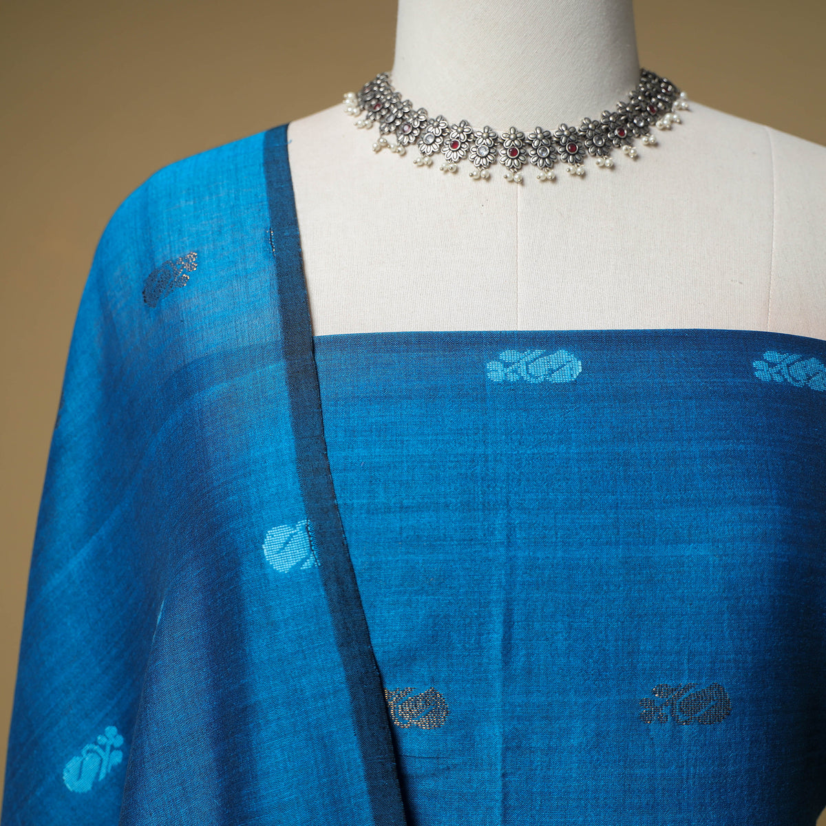 Jacquard Zari Buti Handloom Mercerised Cotton Unstitched Dress Material: Kurta with Dupatta 08