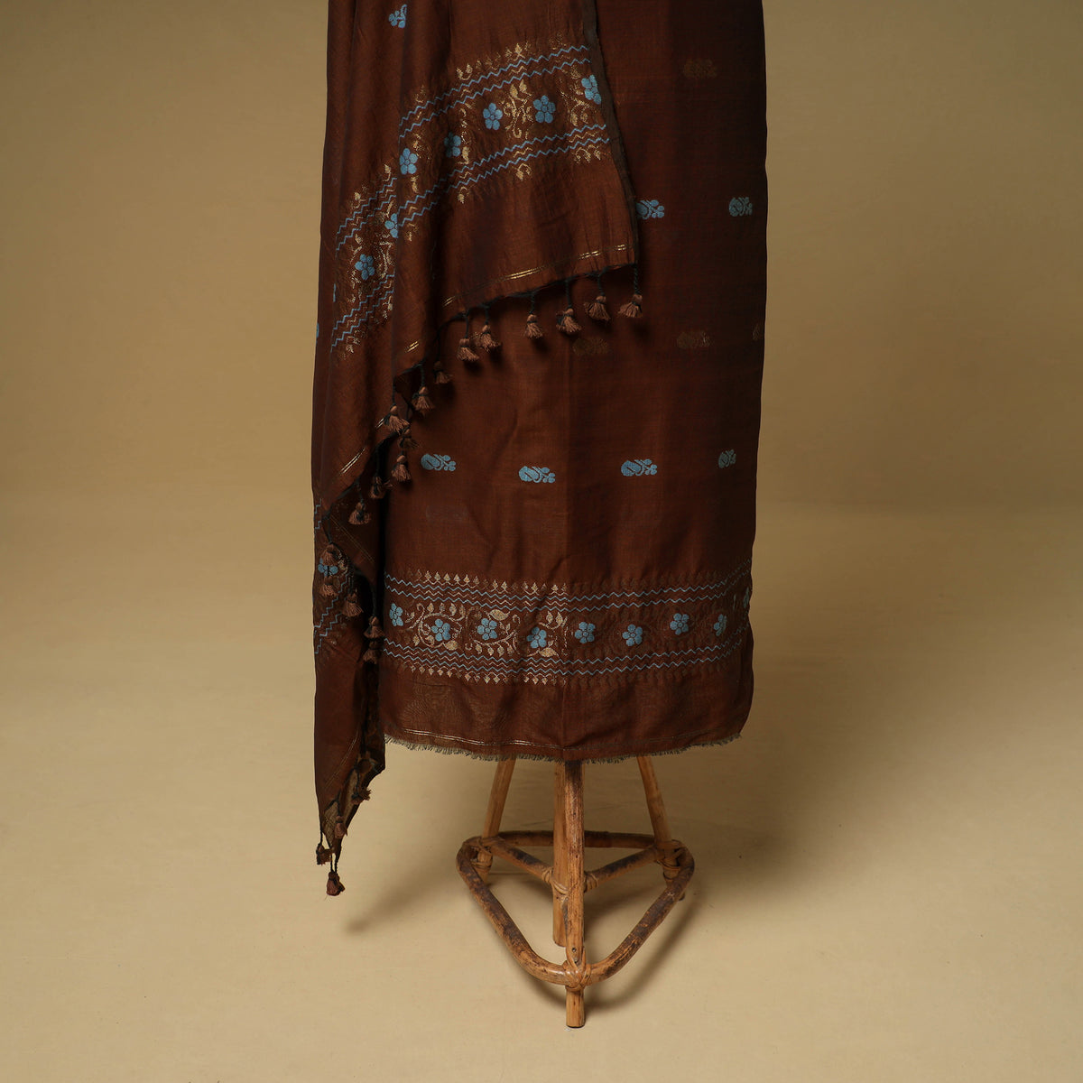 Jacquard Zari Buti Handloom Mercerised Cotton Unstitched Dress Material: Kurta with Dupatta 09