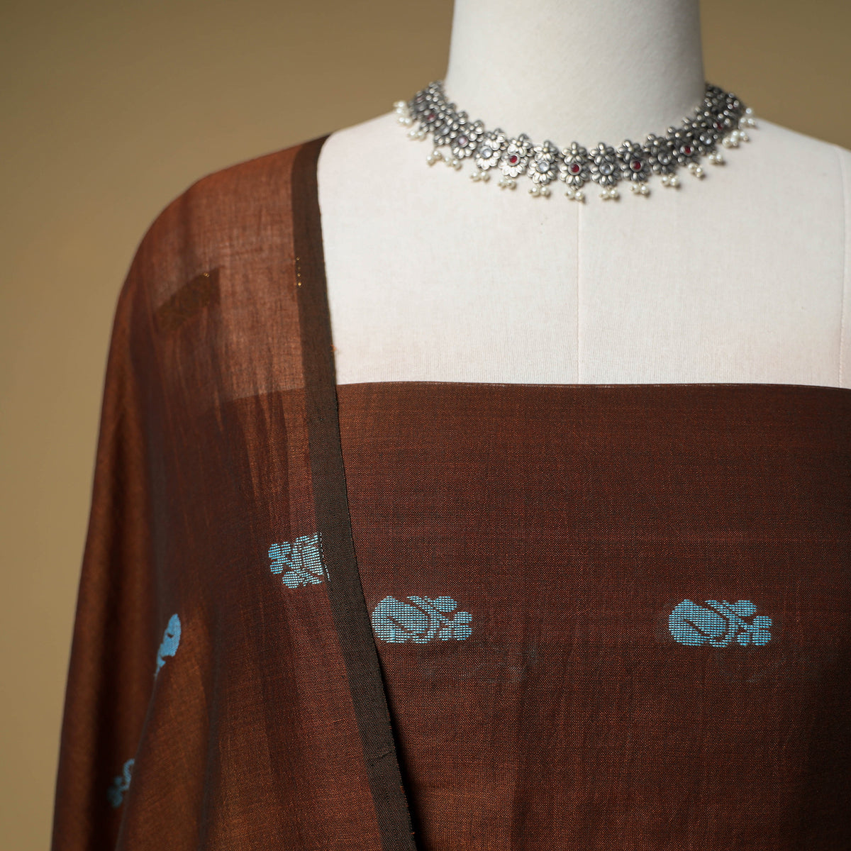 Jacquard Zari Buti Handloom Mercerised Cotton Unstitched Dress Material: Kurta with Dupatta 09
