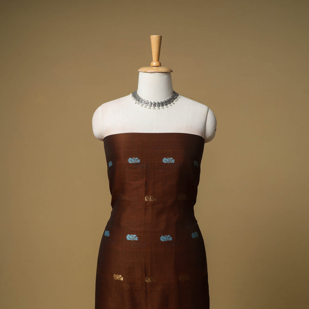 Jacquard Zari Buti Handloom Mercerised Cotton Unstitched Dress Material: Kurta with Dupatta 09