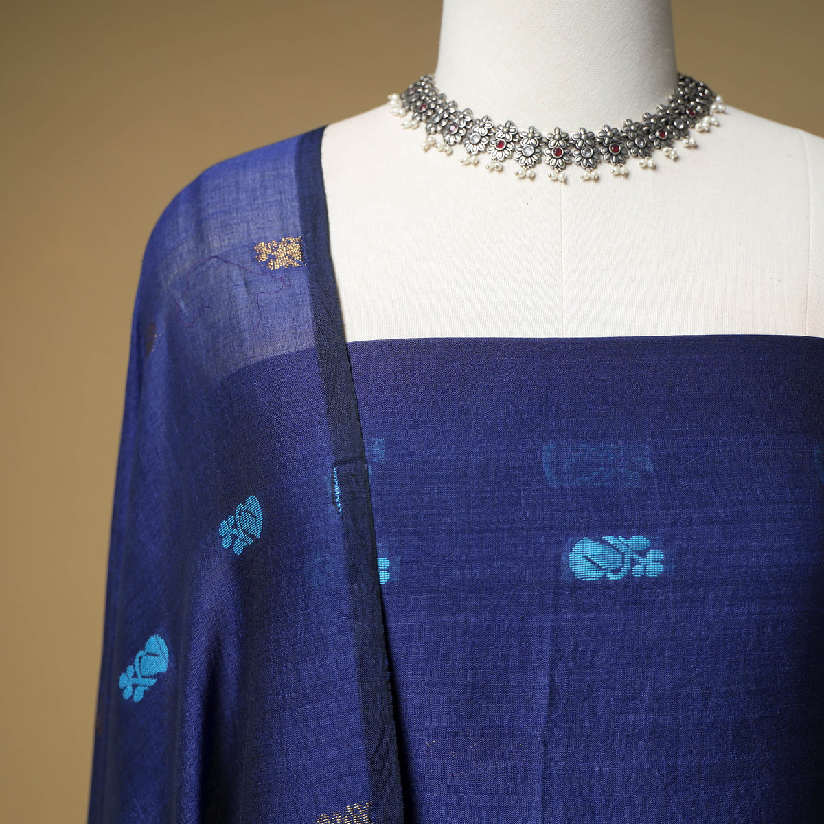 Jacquard Zari Buti Handloom Mercerised Cotton Unstitched Dress Material: Kurta with Dupatta 11