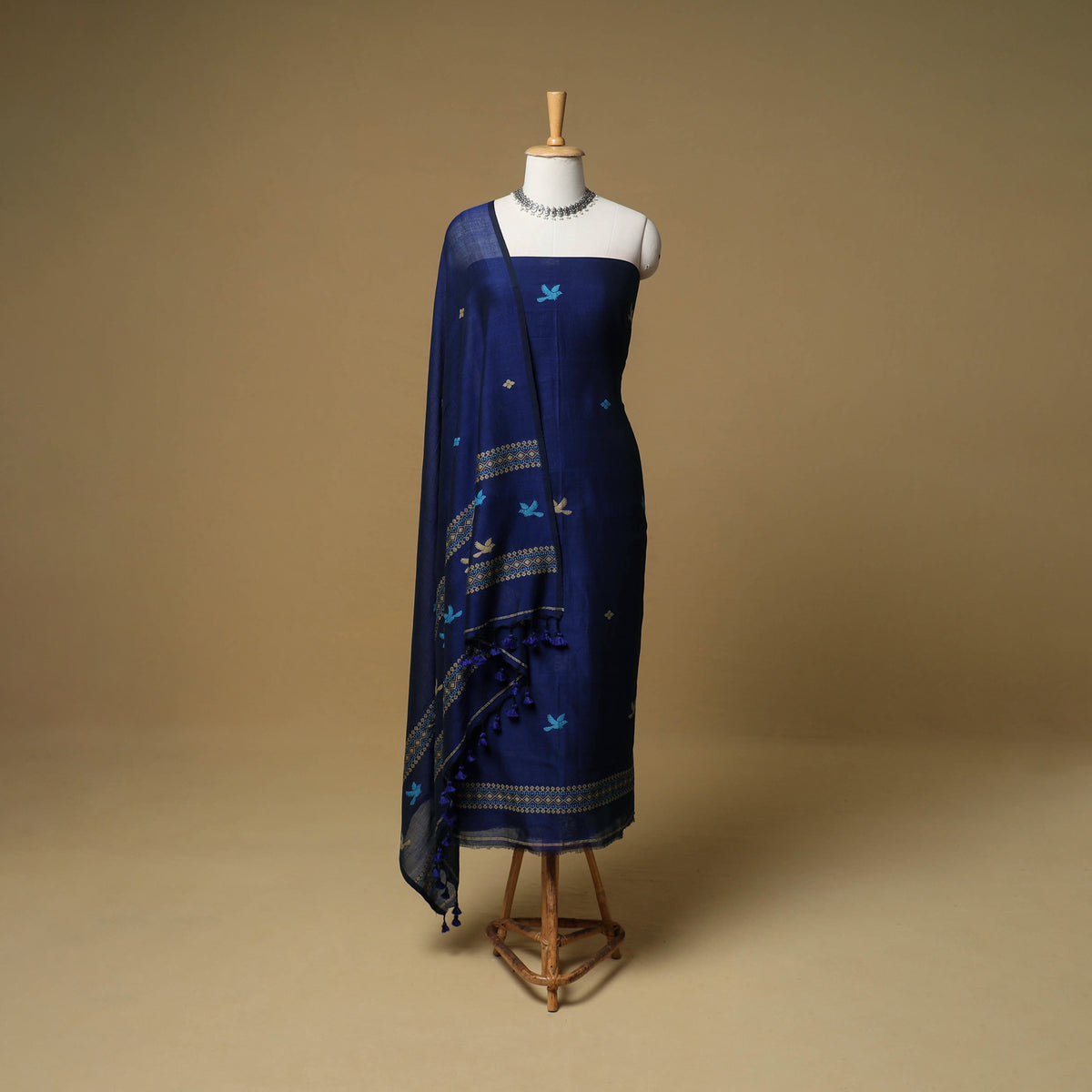 Jacquard Handloom Mercerised Cotton Unstitched Dress Material: Kurta with Dupatta 12