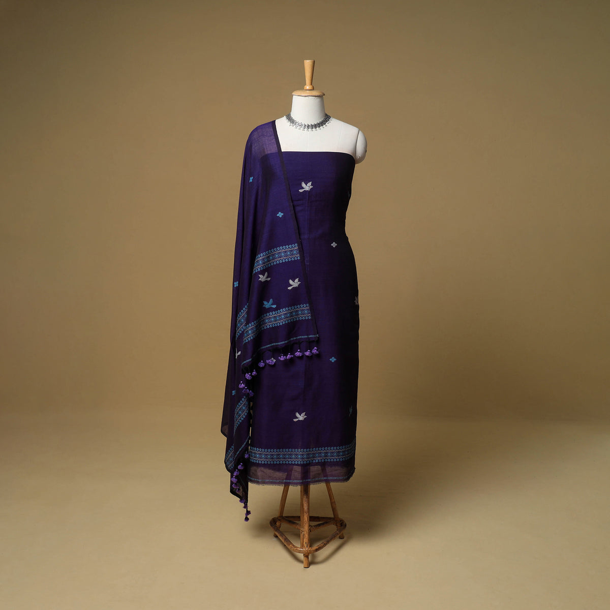 Jacquard Handloom Mercerised Cotton Unstitched Dress Material: Kurta with Dupatta 13