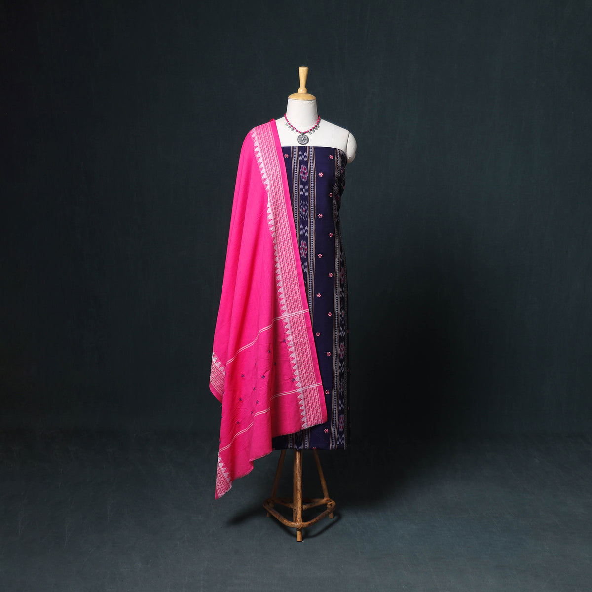 Sambalpuri Ikat Cotton Unstitched Dress Material: Kurta, Bottom with Dupatta 18
