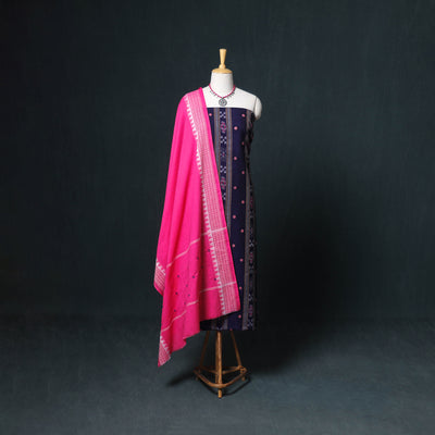Sambalpuri Ikat Cotton Unstitched Dress Material: Kurta, Bottom with Dupatta 18