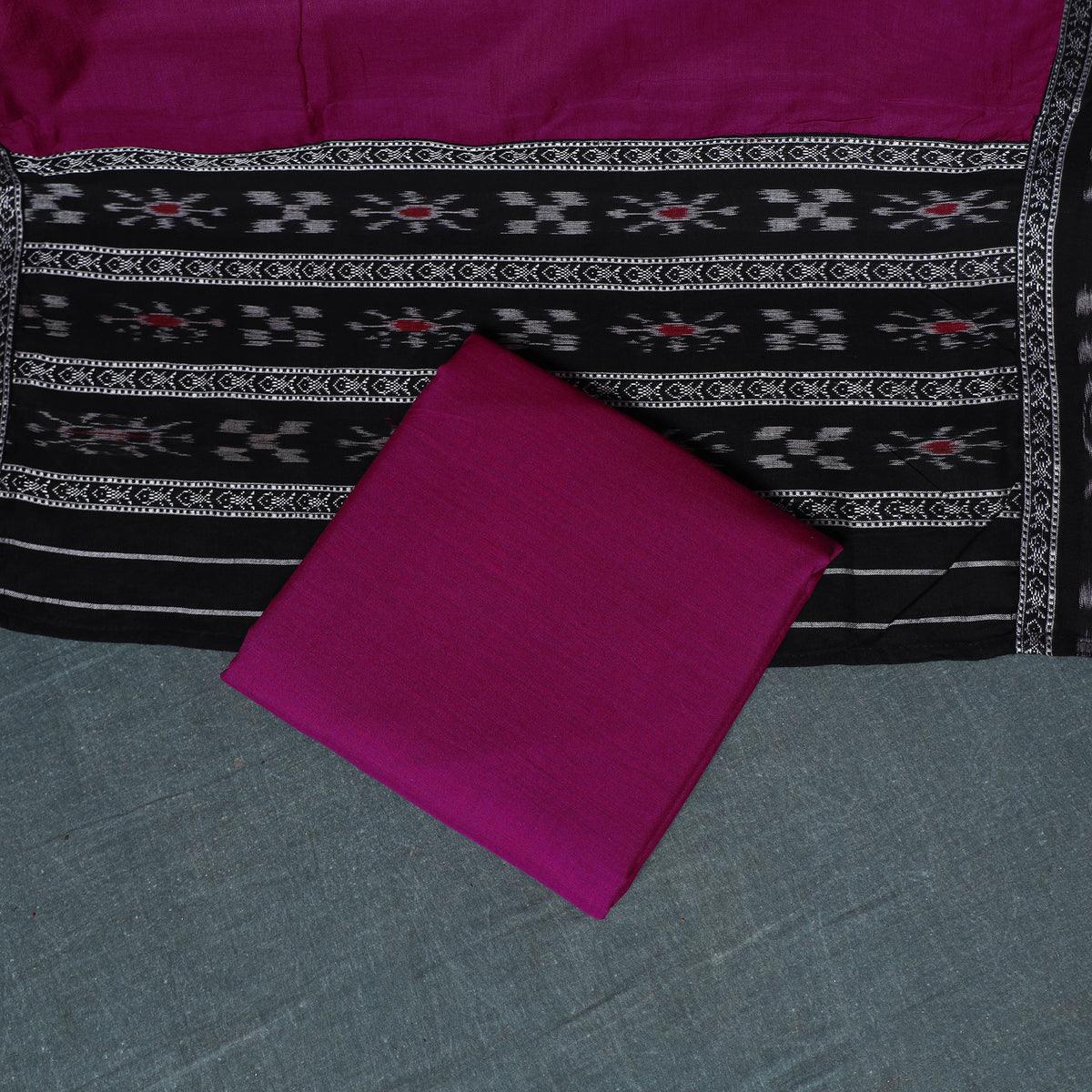Sambalpuri Ikat Cotton Unstitched Dress Material: Kurta, Bottom with Dupatta 19