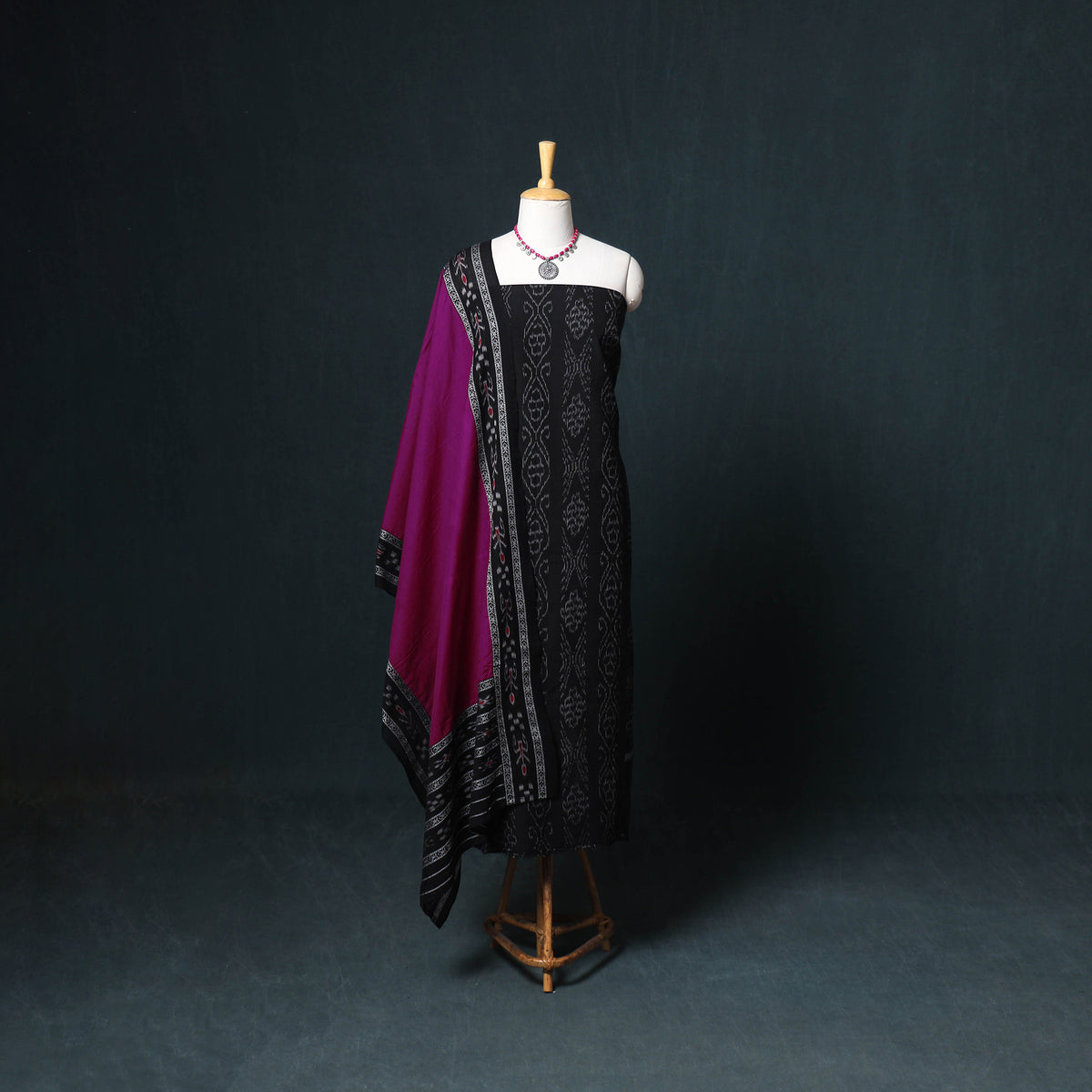 Sambalpuri Ikat Cotton Unstitched Dress Material: Kurta, Bottom with Dupatta 19