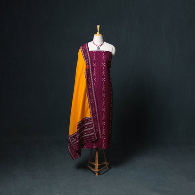 Sambalpuri Ikat Cotton Unstitched Dress Material: Kurta, Bottom with Dupatta 21