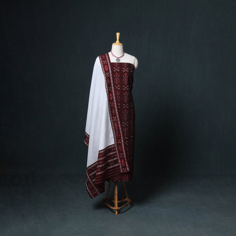 Sambalpuri Ikat Cotton Unstitched Dress Material: Kurta, Bottom with Dupatta 22