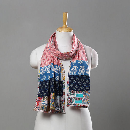 Multicolor - Patchwork Block Printed Cotton Sanganeri Stole 02