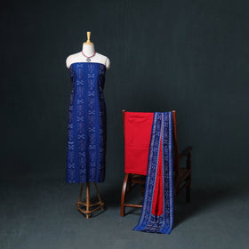 Sambalpuri Ikat Cotton Unstitched Dress Material: Kurta, Bottom with Dupatta 25