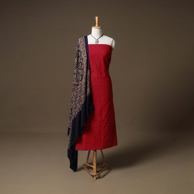 Jacquard Cotton Unstitched Dress Material: Kurta & Dupatta with Jewellery 14