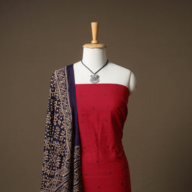 Jacquard Cotton Unstitched Dress Material: Kurta & Dupatta with Jewellery 14