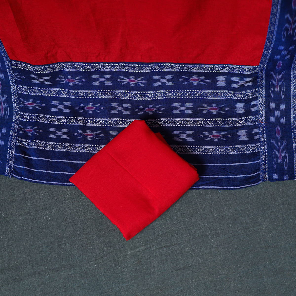 Sambalpuri Ikat Cotton Unstitched Dress Material: Kurta, Bottom with Dupatta 25