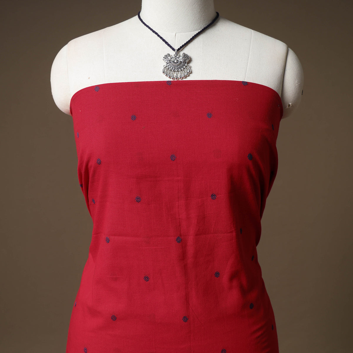 Jacquard Cotton Unstitched Dress Material: Kurta & Dupatta with Jewellery 14