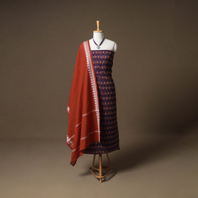 Pochampally Ikat Cotton Unstitched Dress Material: Kurta & Dupatta with Jewellery 01