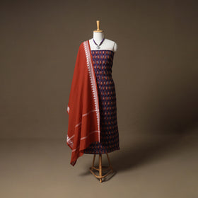 Pochampally Ikat Cotton Unstitched Dress Material: Kurta & Dupatta with Jewellery 01