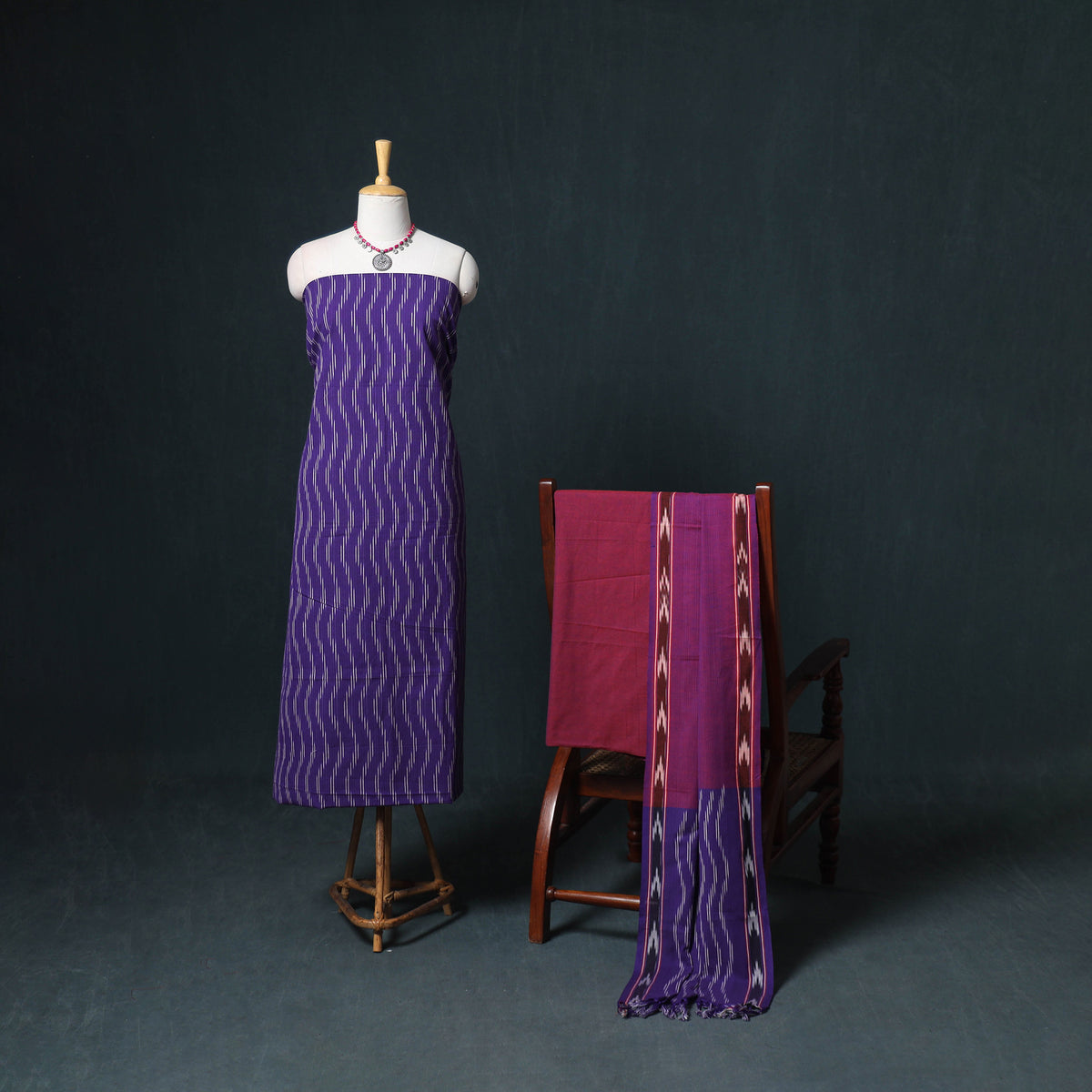 Pochampally ikat cotton unstitched dress material: kurta