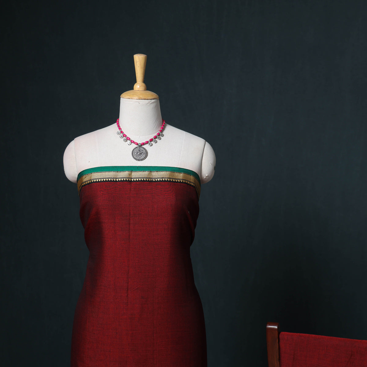 Dharwad Mercerised Cotton Plain Thread Border Unstitched Dress Material: Kurta, Bottom & Dupatta 02