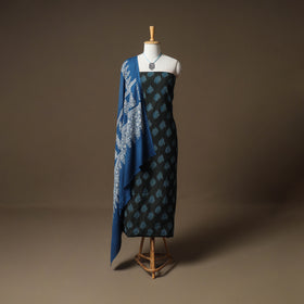 Pochampally Ikat Cotton Unstitched Dress Material: Kurta & Dupatta with Jewellery 03