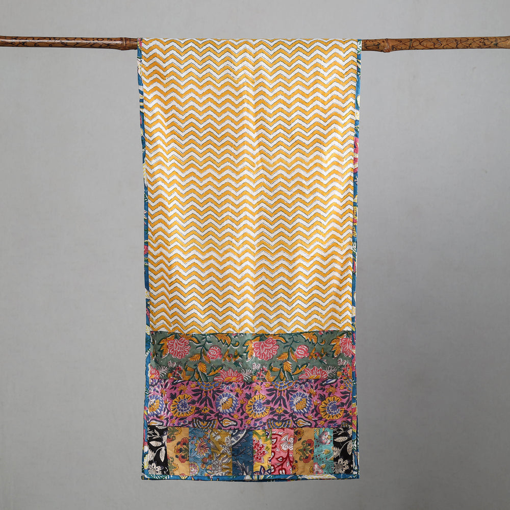 Multicolor - Patchwork Block Printed Cotton Sanganeri Stole 03