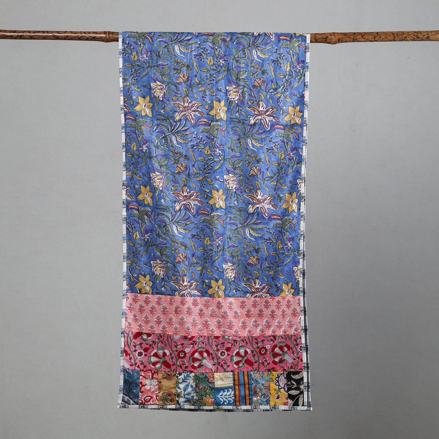 Multicolor - Patchwork Block Printed Cotton Sanganeri Stole 04