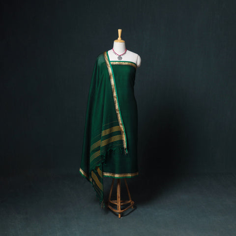 Dharwad Mercerised Cotton Plain Thread Border Unstitched Dress Material: Kurta, Bottom & Dupatta 01