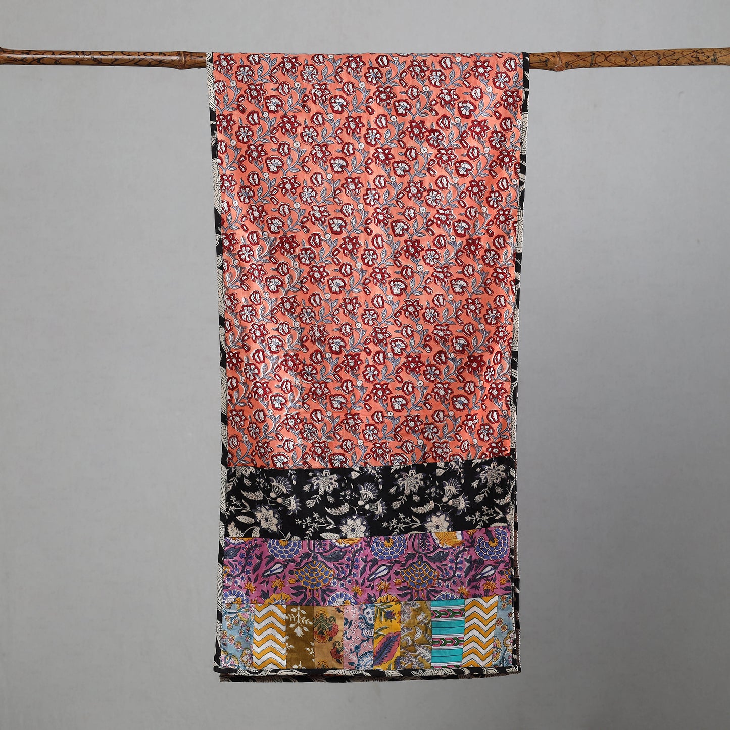 Multicolor - Patchwork Block Printed Cotton Sanganeri Stole 10