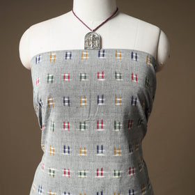 Pochampally Ikat Cotton Unstitched Dress Material: Kurta & Dupatta with Jewellery 04