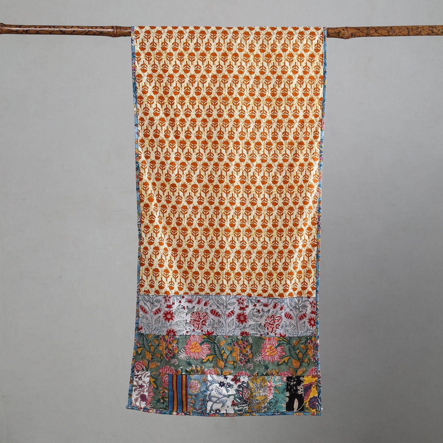 Multicolor - Patchwork Block Printed Cotton Sanganeri Stole 17