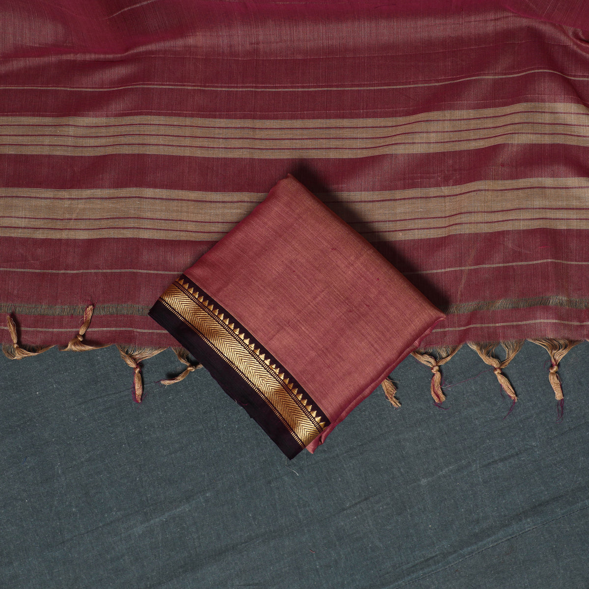 Dharwad Mercerised Cotton Plain Thread Border Unstitched Dress Material: Kurta, Bottom & Dupatta 03