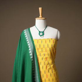 Pochampally Ikat Cotton Unstitched Dress Material: Kurta & Dupatta with Jewellery 06