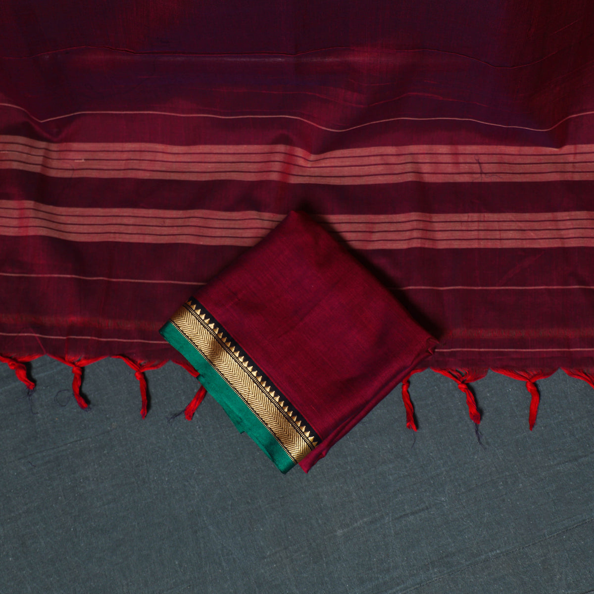 Dharwad Mercerised Cotton Plain Thread Border Unstitched Dress Material: Kurta, Bottom & Dupatta 04