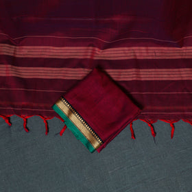 Dharwad Mercerised Cotton Plain Thread Border Unstitched Dress Material: Kurta, Bottom & Dupatta 04