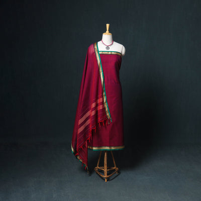 Dharwad Mercerised Cotton Plain Thread Border Unstitched Dress Material: Kurta, Bottom & Dupatta 04
