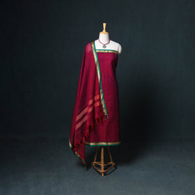 Dharwad Mercerised Cotton Plain Thread Border Unstitched Dress Material: Kurta, Bottom & Dupatta 04