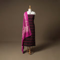 Pochampally Ikat Cotton Unstitched Dress Material: Kurta & Dupatta with Jewellery 07